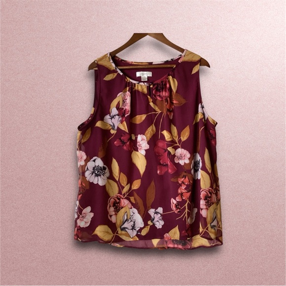 CJ Banks Tops - CJ Banks Floral Sleeveless Top in Burgundy and Mustard Size 1X